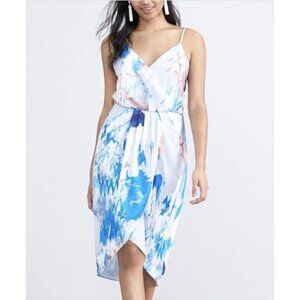 CHELSEA28 Wrap Dress in Blue Watercolor Floral Print NWTS Retail $149 Size 4 (E1